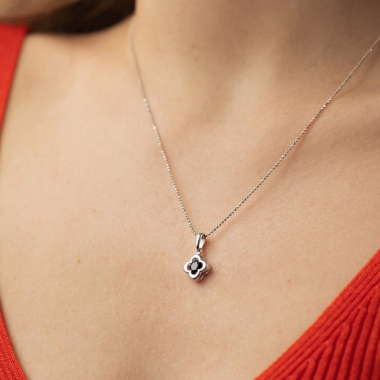 Золота підвіска "Конюшина" (чорний фіаніт) п02820 від ювелірного магазину Онікс - 1