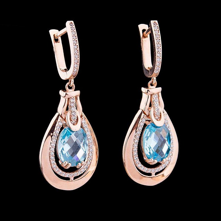 Золотые серьги с фианитами с03957 от ювелирного магазина Оникс - 3