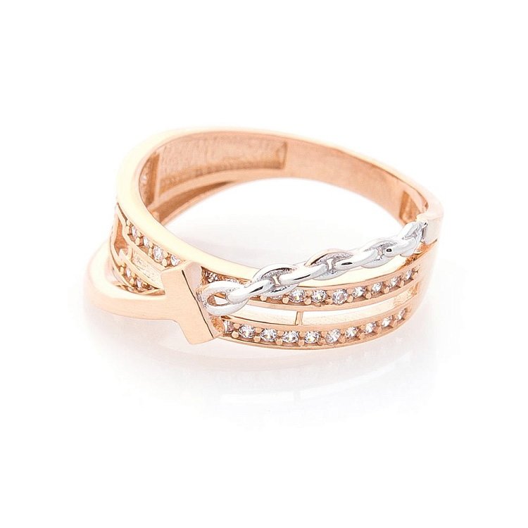 Золота каблучка з фіанітами к05567 від ювелірного магазину Онікс - 1