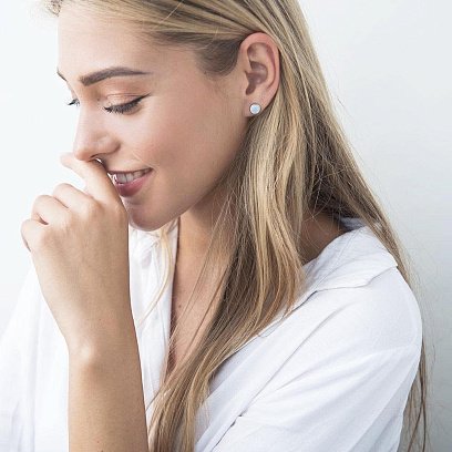 Золотые серьги-пусеты "Сияние" (синт. опал) 7 мм с05473 №6