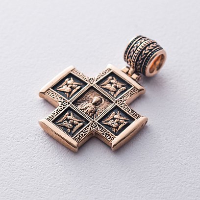 Золотой крест "Господь Вседержитель. Великомученик Пантелеимон со сценами жития" п02673