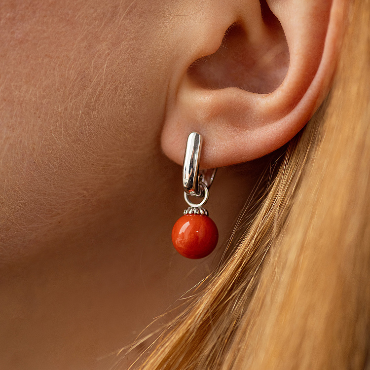 Серьги с кораллом (белое золото) с08741 от ювелирного магазина Оникс - 9