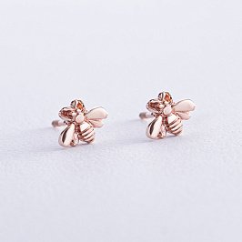 Серьги - пусеты "Пчелки" в красном золоте с07902