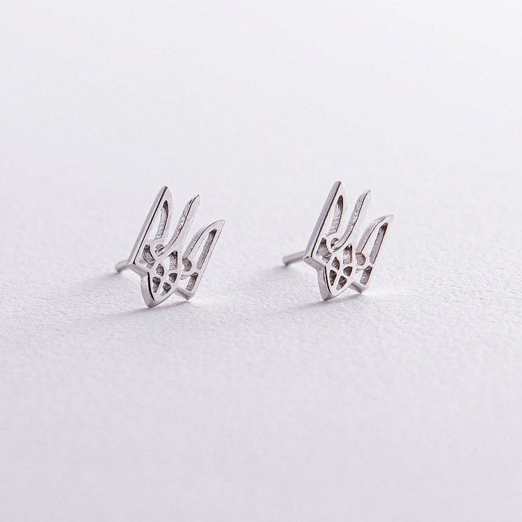 Серебряные серьги - пусеты Герб Украины "Тризуб" 121311 от ювелирного магазина Оникс