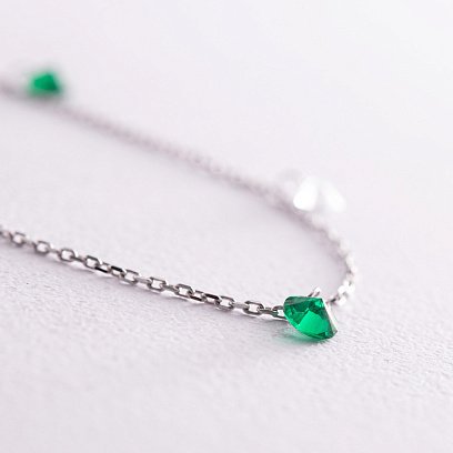 Браслет в белом золоте (зеленые и белые фианиты) б05136 №3