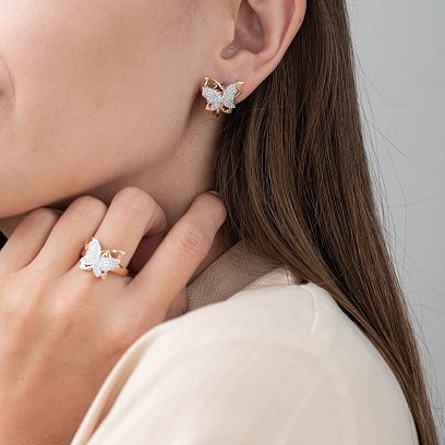 Золоті сережки "Метелики з фіанітами" с04402 №2