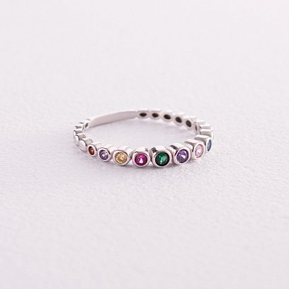 Кольцо с разноцветными фианитами (белое золото) к07130 №5