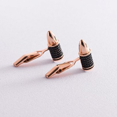Золотые запонки "Пули" с фианитами зап00081 №4