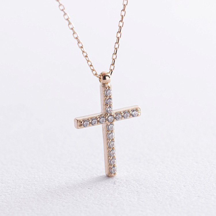 Золотое колье с крестиком (черные и белые фианиты) кол00811 от ювелирного магазина Оникс - 1