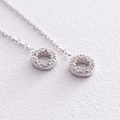 Серьги - пусеты "Кружочки" в белом золоте (фианиты) с07278 №3