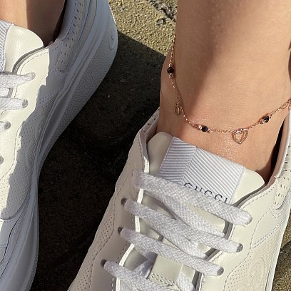 Золотий браслет "Сердечки" (фіаніти) на ногу б04902 №4