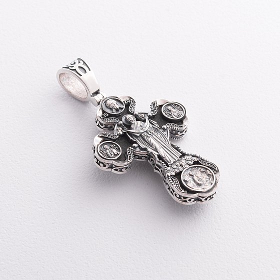 Серебряный крест "Иисус Христос. Дева Мария" с эбеновым деревом 1850 №3