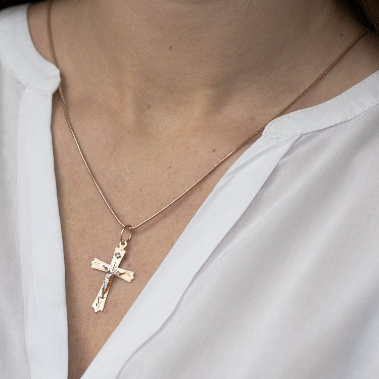 Золотой детский православный крестик (фианит) п02294 от ювелирного магазина Оникс - 2