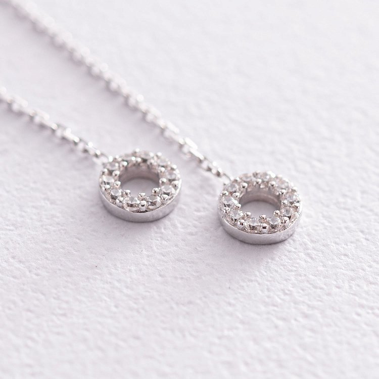Серьги - пусеты "Кружочки" в белом золоте (фианиты) с07278 от ювелирного магазина Оникс - 3