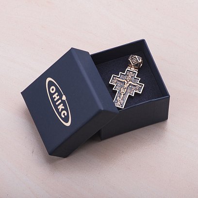 Золотой крестик "Распятие. Икона Божией Матери "Неопалимая Купина" п02636 №4