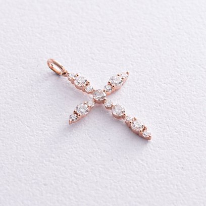 Хрестик у червоному золоті з діамантами пб0296ch