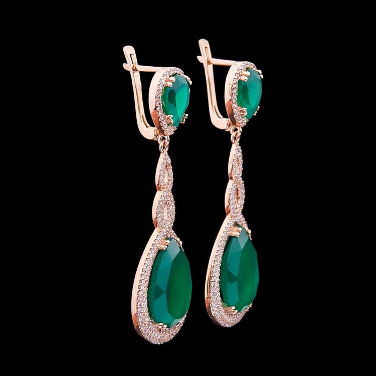 Золоті сережки з хризопразом і фіанітами с03835 від ювелірного магазину Онікс - 2