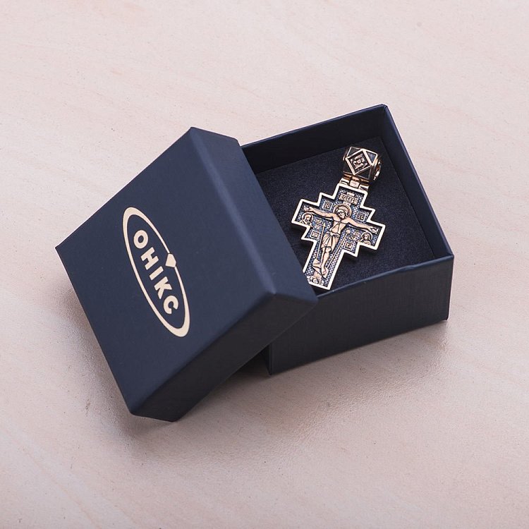 Золотой крестик "Распятие. Икона Божией Матери "Неопалимая Купина" п02636 от ювелирного магазина Оникс - 3