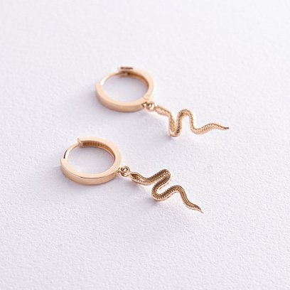 Сережки - кільця "Змії" у жовтому золоті с08022 №5