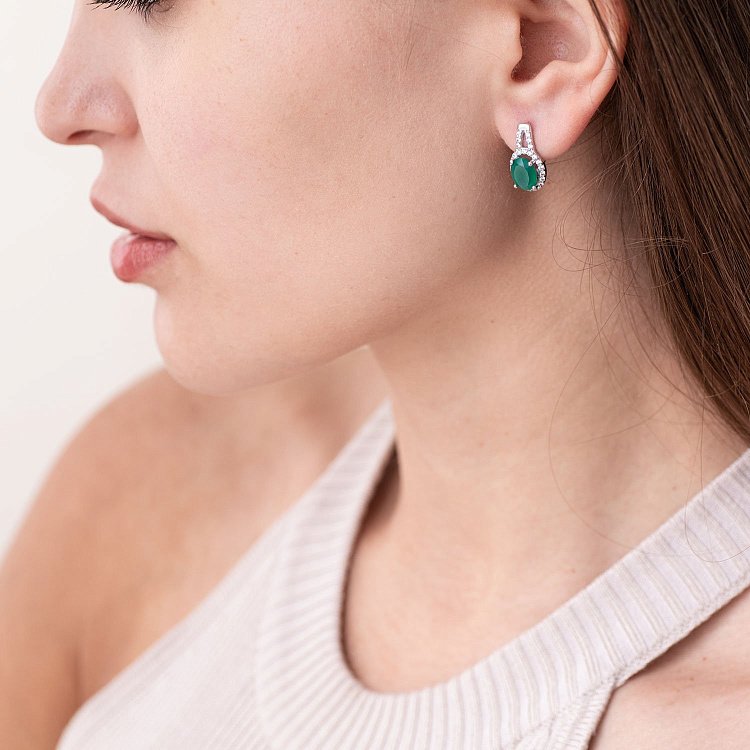 Срібні сережки з агатом і фіанітами 2935/9р-GRAG від ювелірного магазину Онікс - 1