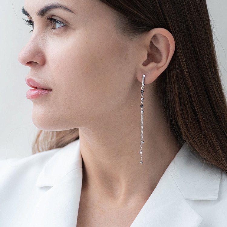 Золотые серьги "Шарики" с черными фианитами с07210 от ювелирного магазина Оникс - 2