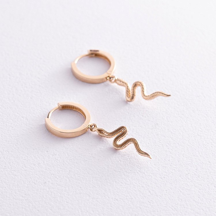 Сережки - кільця "Змії" у жовтому золоті с08022 від ювелірного магазину Онікс - 4
