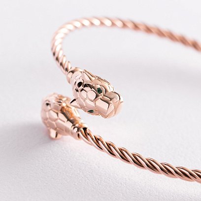 Жесткий золотой браслет "Пантеры" с фианитами б04990 №3