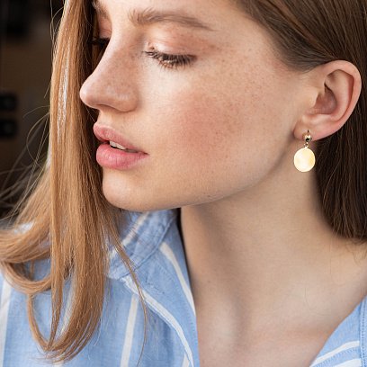 Серьги-пусеты "Монетки" в желтом золоте с06991