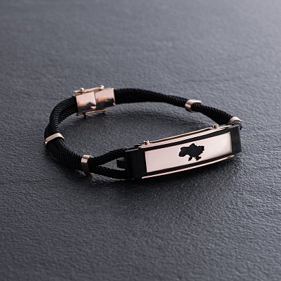 Шовковий браслет "Карта України" із золотими вставками (ебен) 1248