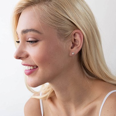 Срібні сережки - пусети з фіанітами 12852 №4