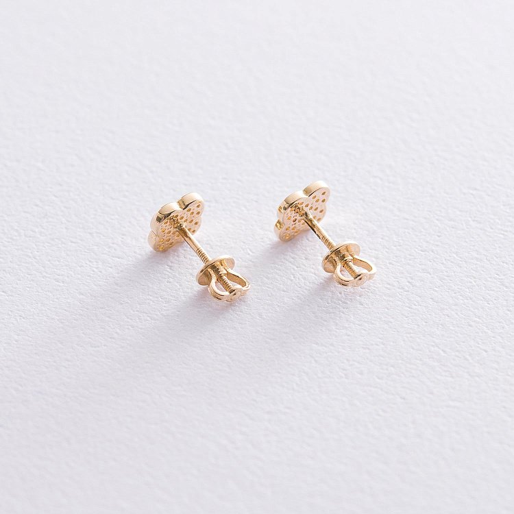 Сережки-пусети "Конюшина" в жовтому золоті с05619 від ювелірного магазину Онікс - 2