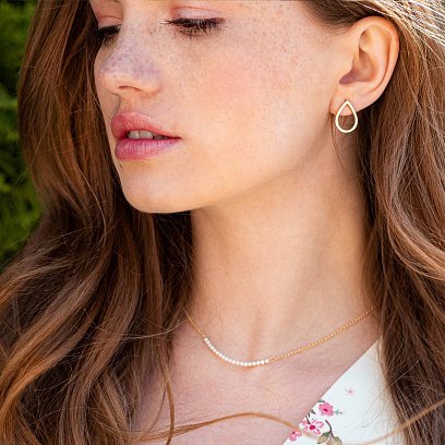 Сережки-пусети "Великі крапельки" в жовтому золоті 1.7*1.2 см с06316 №3