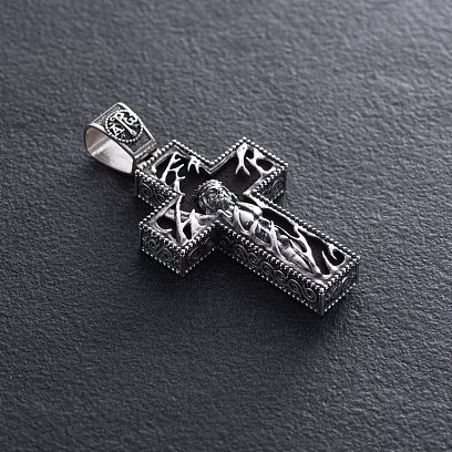 Чоловічий православний хрест "Розп'яття" з ебенового дерева та срібла 970 №3