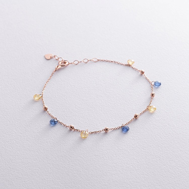 Золотой браслет "Независимая" с шариками (синие и желтые фианиты) б05326 от ювелирного магазина Оникс