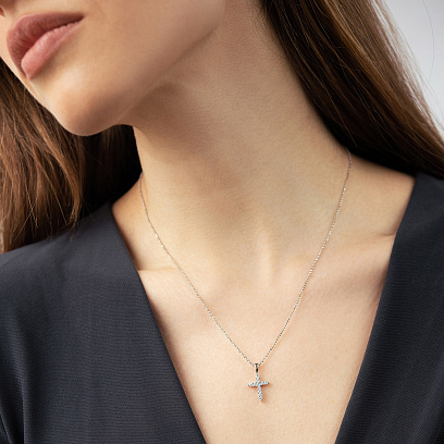 Хрестик у білому золоті з діамантами пб0406ri №4