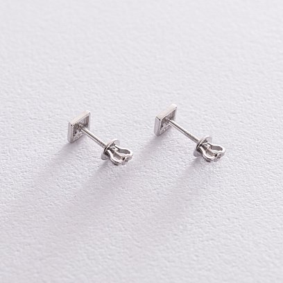 Серьги - пусеты "Квадратики" в белом золоте с07336 №3
