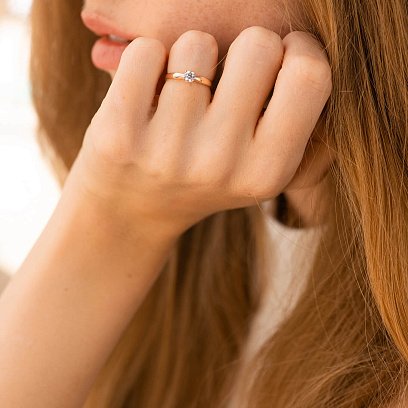 Помолвочное золотое кольцо "Сердце" (фианит) к08153 №2