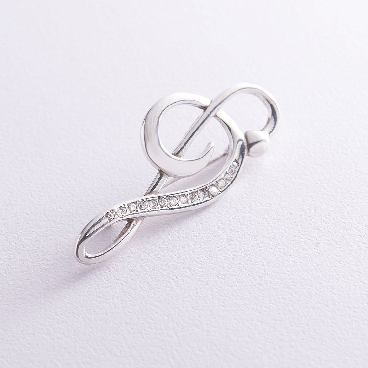 Срібна брошка "Скрипічний ключ" (фіаніти) 16051 від ювелірного магазину Онікс