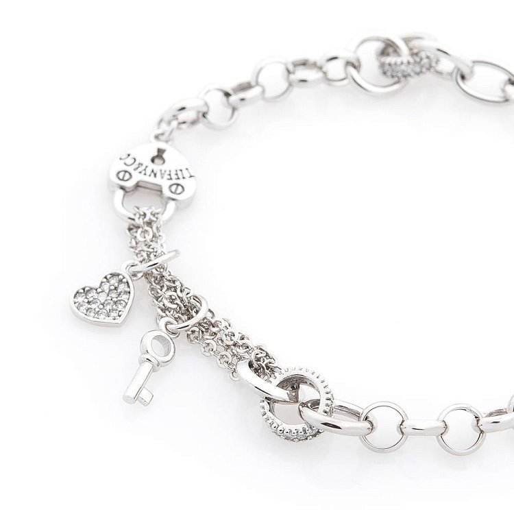 Золотий браслет "Сердечко і ключик" (фіаніти) б03425 від ювелірного магазину Онікс - 1