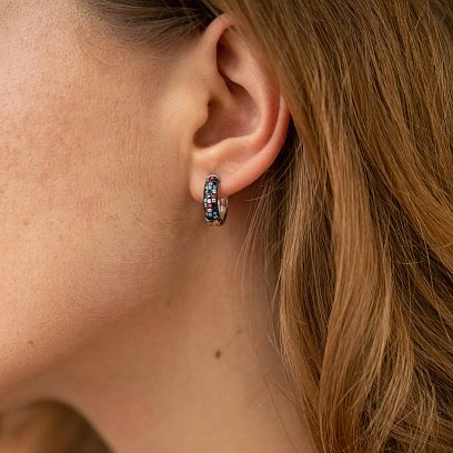 Срібні сережки - кільця "Океан" з фіанітами 123191 №2