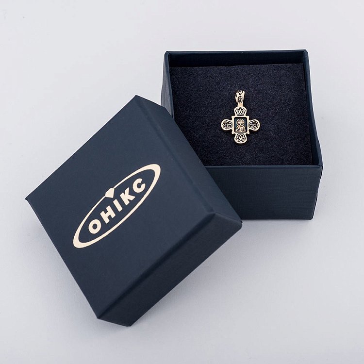 Золотой крестик "Господь Вседержитель", молитва "Спаси и сохрани" с чернением п02535 от ювелирного магазина Оникс - 2