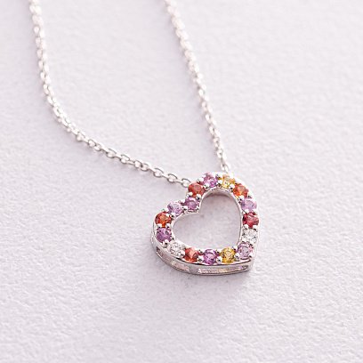 Золоте кольє "Сердечко" з діамантами та сапфірами колб0090са №3