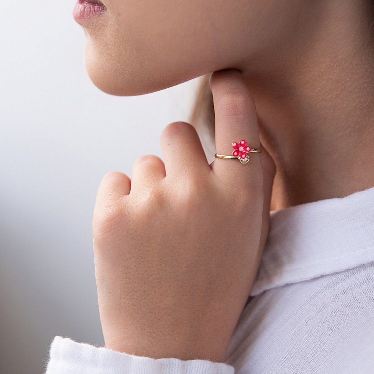 Детское золотое колечко Цветочек с фианитом к03457 от ювелирного магазина Оникс - 1