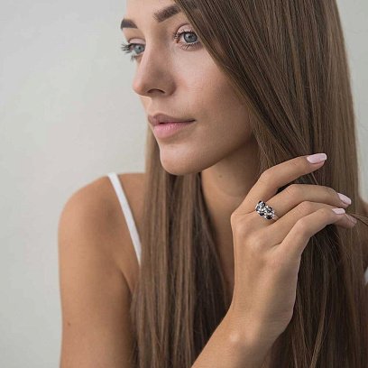 Золота каблучка з сапфірами і діамантами R3843Scha №5