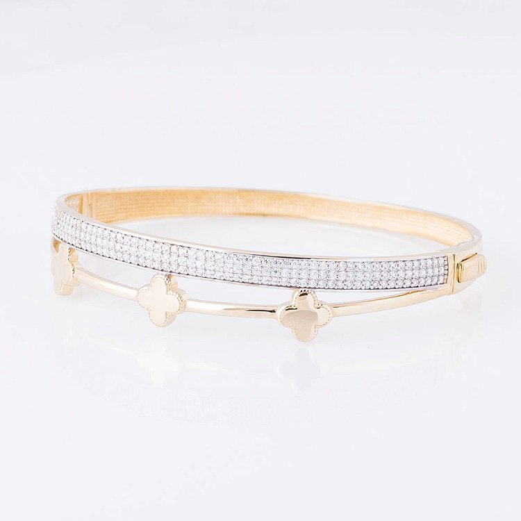 Золотий жіночий браслет "Конюшина" (фіаніти) б02554 від ювелірного магазину Онікс - 2