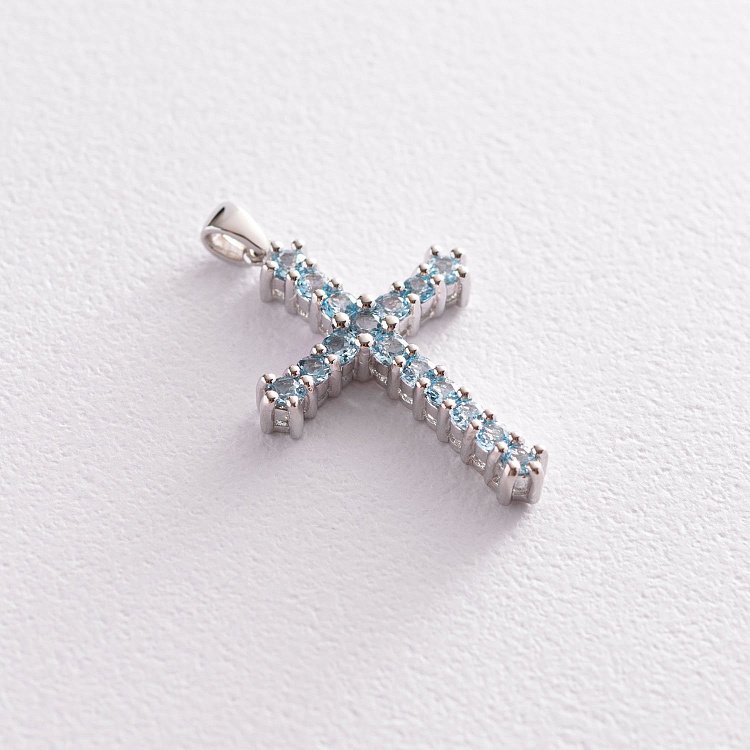 Хрестик в білому золоті з топазами птд3-019 від ювелірного магазину Онікс