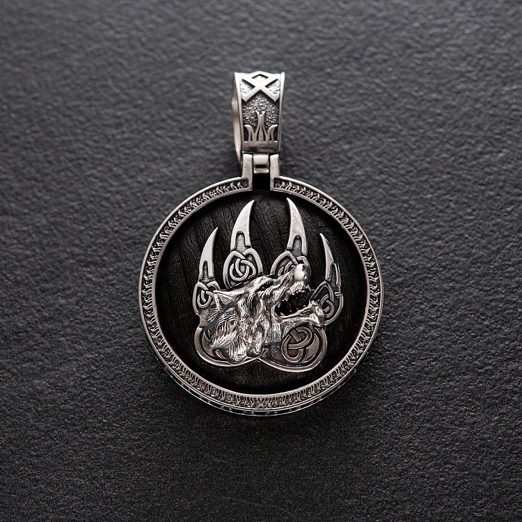 Срібний кулон "Вовк" із ебеновим деревом 946 від ювелірного магазину Онікс