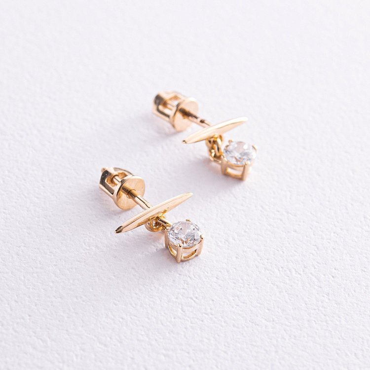 Серьги - пусеты "Эстер" в желтом золоте (фианиты) с07933 от ювелирного магазина Оникс - 3