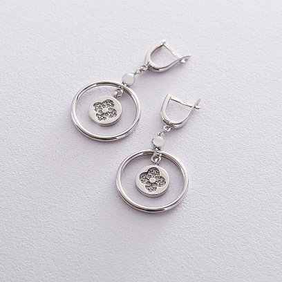 Серьги "Клевер" в белом золоте с06366 №3