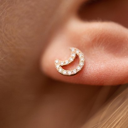 Золоті сережки - пусети "Місяць" з діамантами 36762421 №2